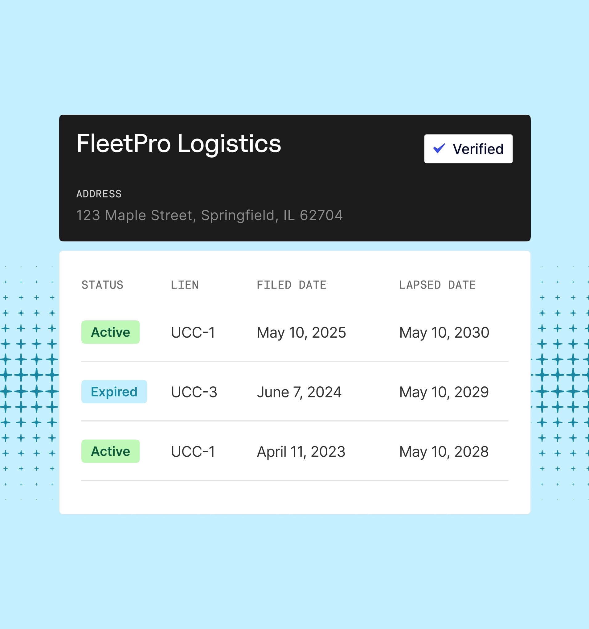 search results for UCC liens of a company